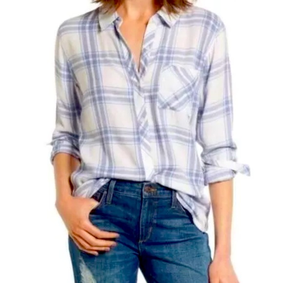 Rails Tops - Rails Hunter Plaid Shirt L Button Down Long Sleeve White Blue Lilac Soft